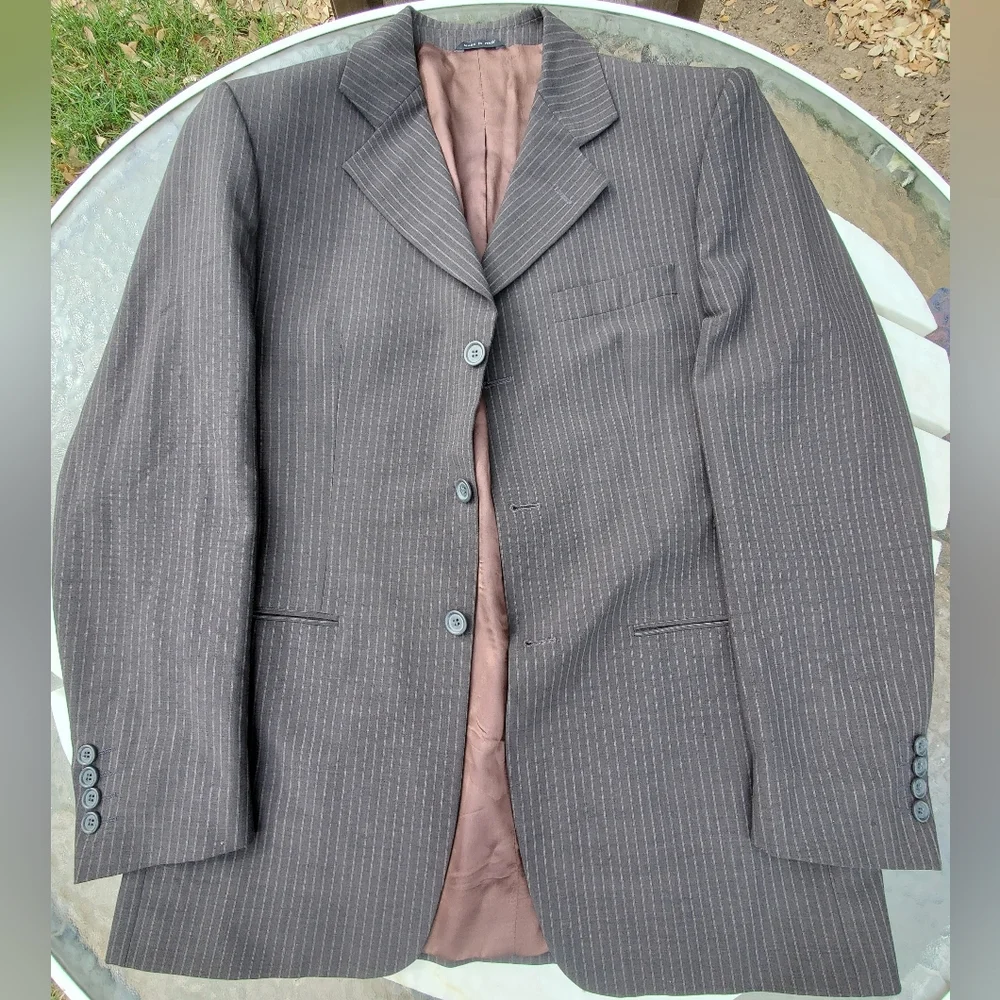 Italian Suit Coat Pinstripe LNC Blazer Tessuti Di Biella 41L (See Measurements)